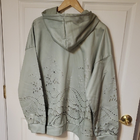 Mint Green Oversized Embellished Floral Hoodie - Picture 9 of 9